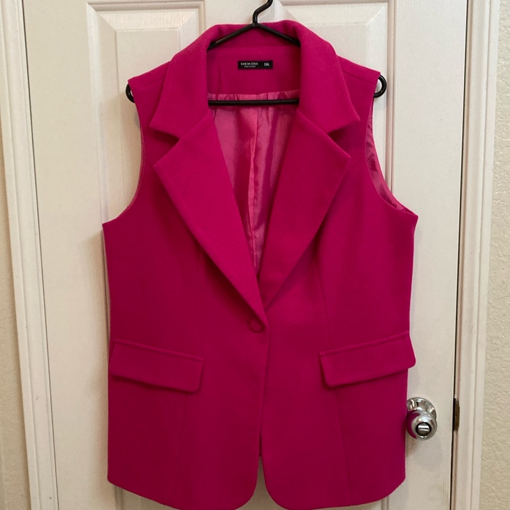Vibrant Pink Tailored Vest with Notched Lapels